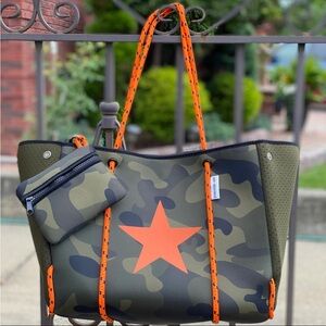 Camouflage Tote Bag with Orange Star